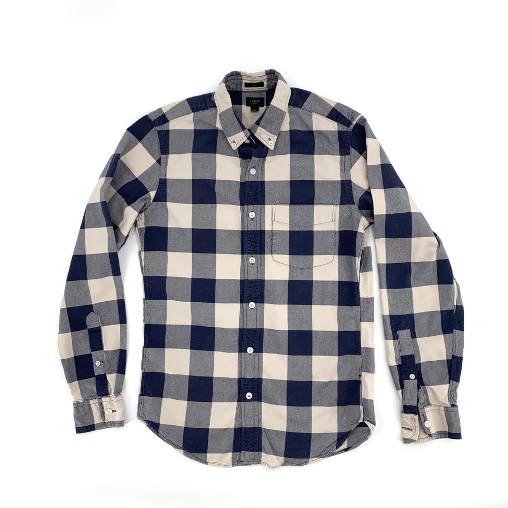 Men's J. CREW Long Sleeve Plaid Button Down casual Shirt 100% Cotton Slim Fit XS